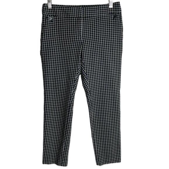 Loft Women's Julie Fit Pants Size 0 Skinny Bi-Stretch Ankle Black & White Check - Picture 1 of 7